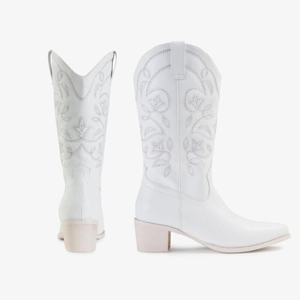 ⭐ IUV Women's Cowboy Boots | Pointy Toe Western Mid-Calf Cowgirl Boots - Picture 6 of 8